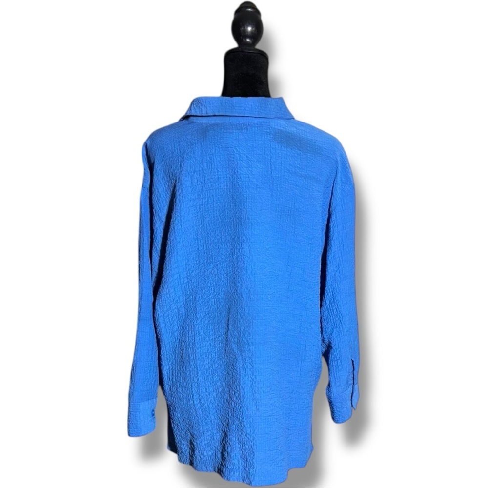 White Stag Royal Blue 3/4 Sleeve Collared Textured Loose Fit Button Down Shirt - Picture 5 of 15
